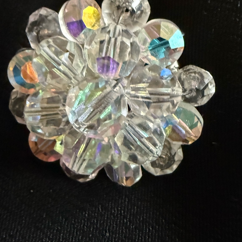 Vintage Aurora Borealis (AB) Crystal Earrings Size 1” - Picture 5 of 7